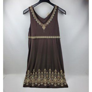 Athleta Brown Sleeveless Embroidered Tank Dress